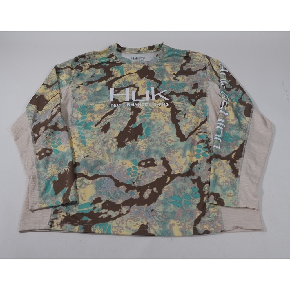 Huk Fishing Shirt Mens XL Tan Camo Performance Long Sleeve Top